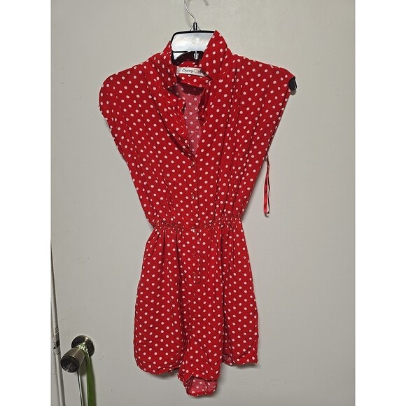 Sunny Girl Other - Sunny Girl POLKADOT RED & WHITE Sleeveless Shorts Romper with Pockets MEDIUM